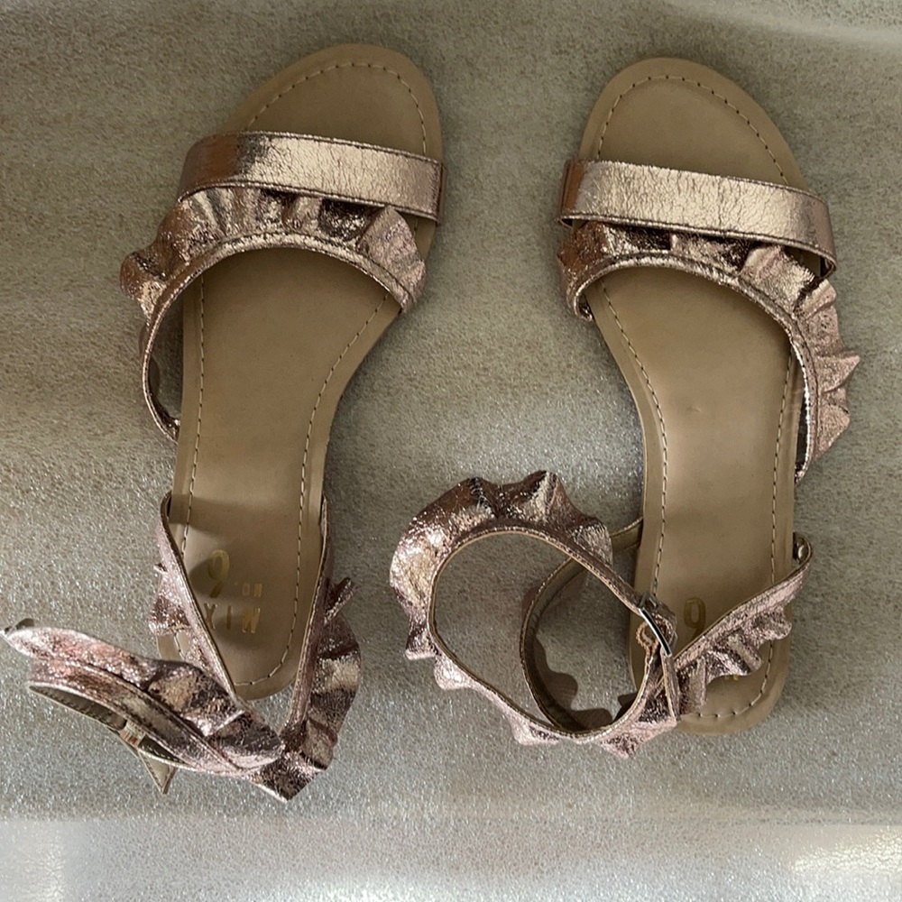 Mix no 6 strappy ankle sandals metallic rose pink